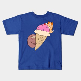 Cat and Sloth Icecream Cone Kids T-Shirt